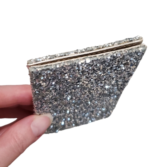 J. Crew Silver Glitter Card Case Multi-Use Metallic Leather Interior - Picture 3 of 6